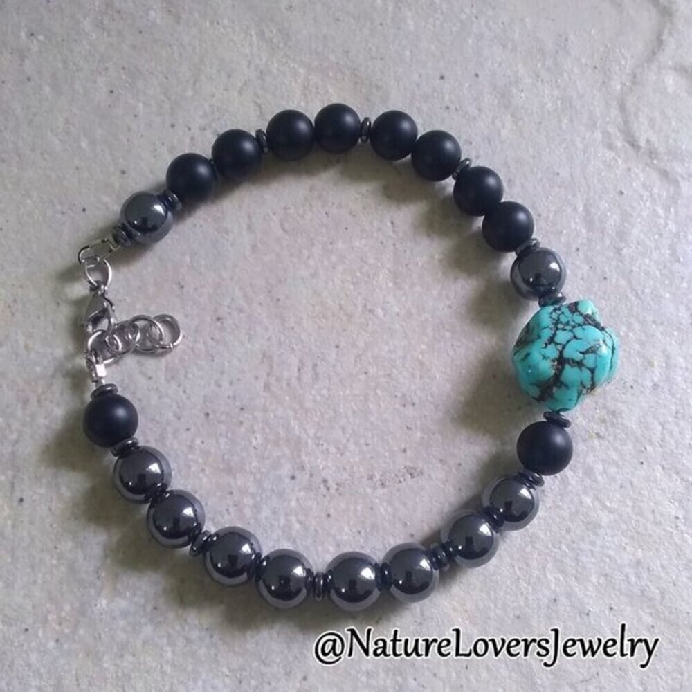 Sexy & Sleek! Men's Hematite + Black Stone Bracelet - Father's Day Gift for Him! - Picture 3 of 14